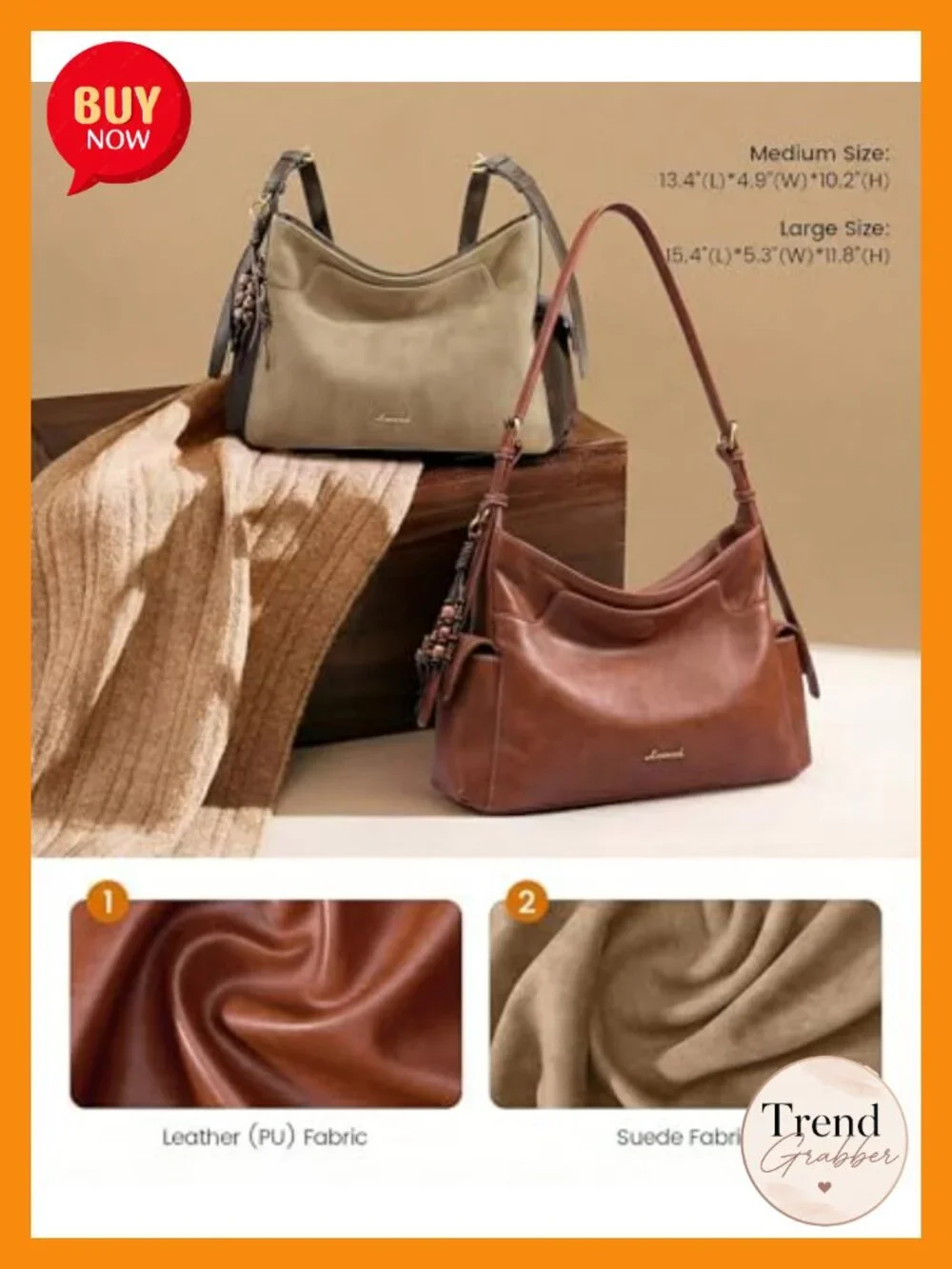 Soft Faux Leather Hobo Crossbody Shoulder Bag with Tassel Charm